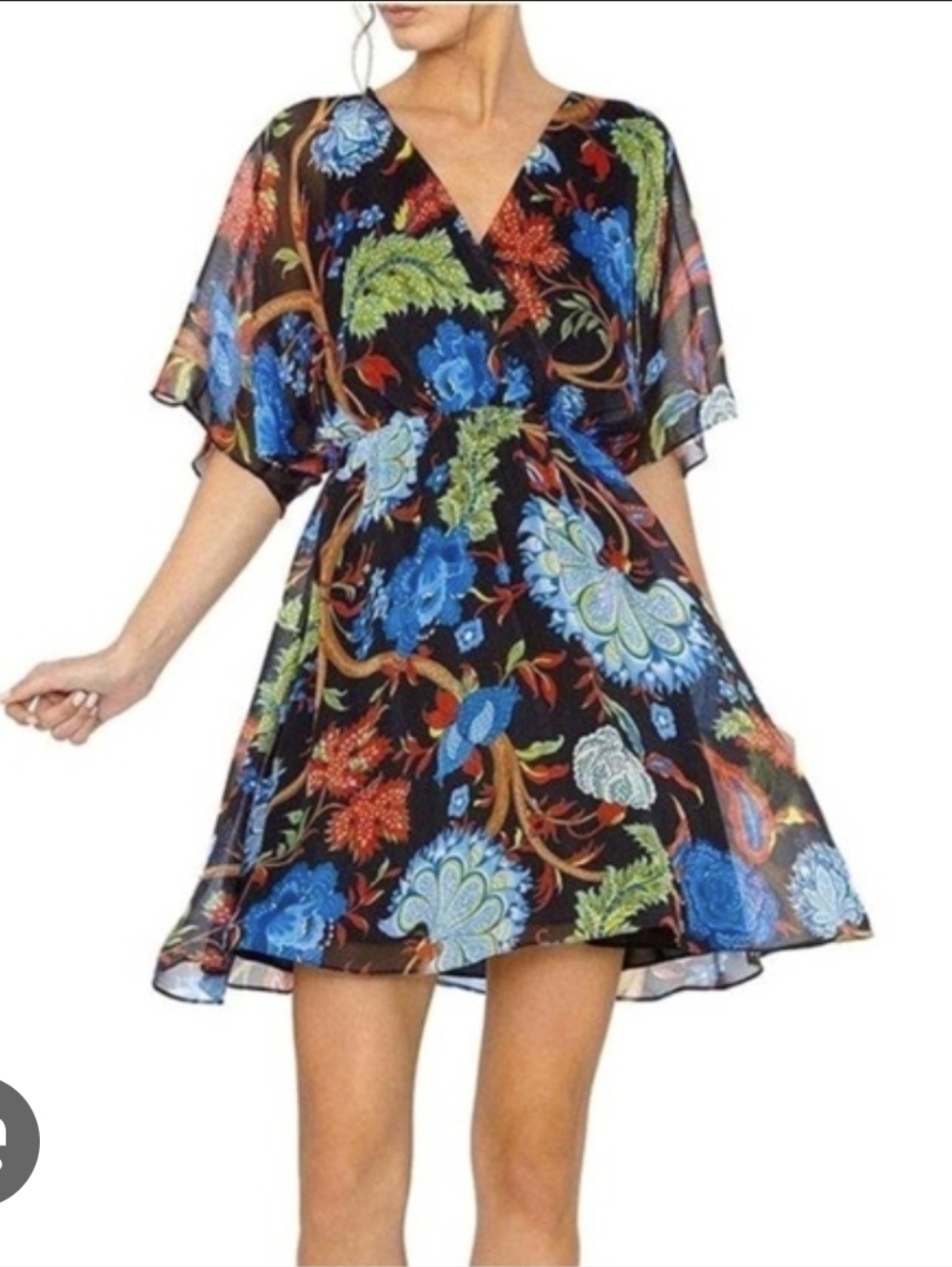 Alice And Olivia Cay Alder Floral V-Neck Flowy Short Dress Size M
